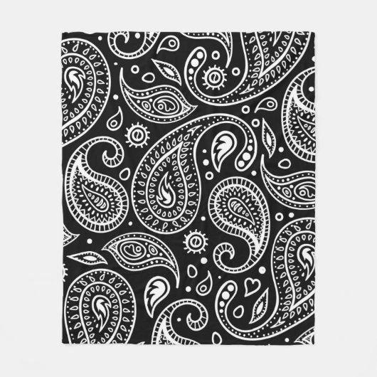 Art Deco Black en White Floral Paisley Pattern Fleece Deken (Voorkant)