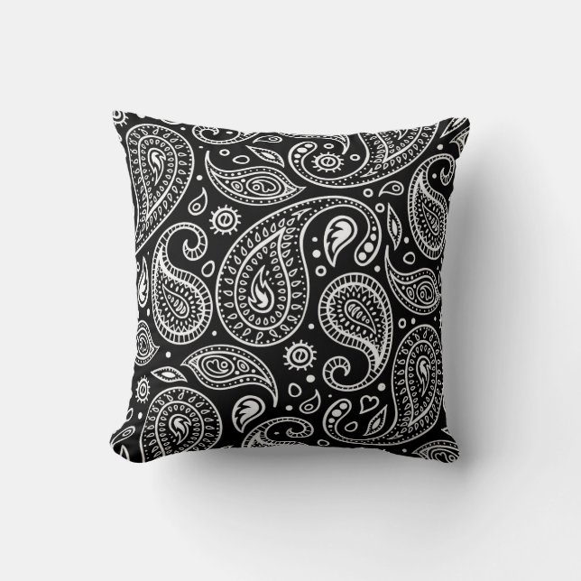 Art Deco Black en White Floral Paisley Pattern Kussen (Voorkant)