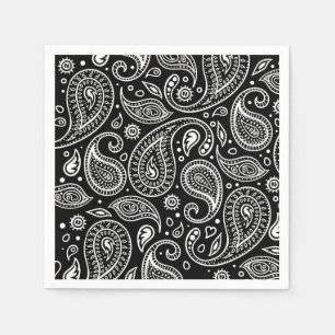 Art Deco Black en White Floral Paisley Pattern Servet