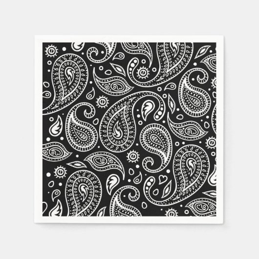Art Deco Black en White Floral Paisley Pattern Servet (Voorkant)