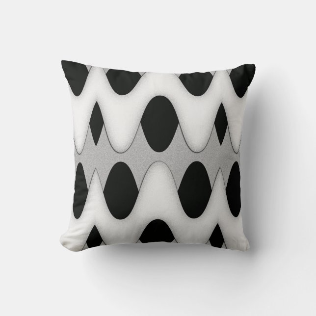 Art Deco Black en White Gleam Wave Sierkussennen Kussen (Voorkant)