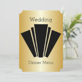 Art Deco Black en White Gold Weduwen Dinner Menu Kaart (Staand voorkant)