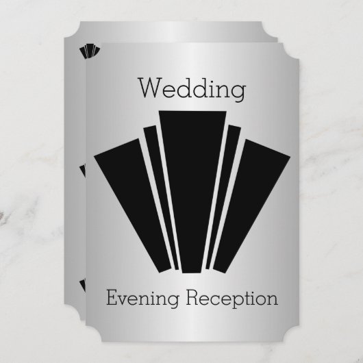 Art Deco Black en White Silver Weddenschap Recepti Kaart (Voorkant / Achterkant)