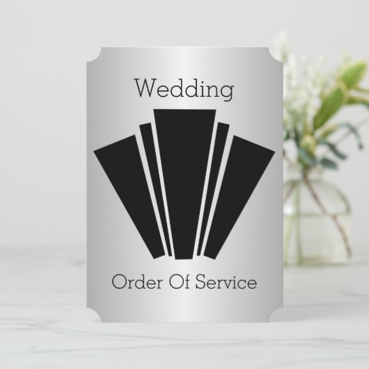 Art Deco Black en White Silver Wedding Programme Kaart (Staand voorkant)