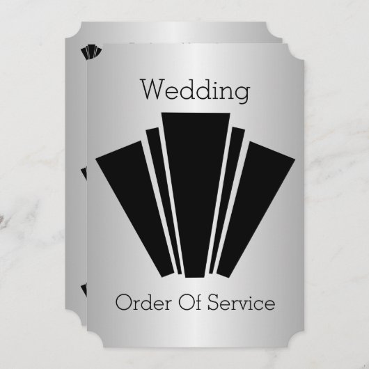 Art Deco Black en White Silver Wedding Programme Kaart (Voorkant / Achterkant)