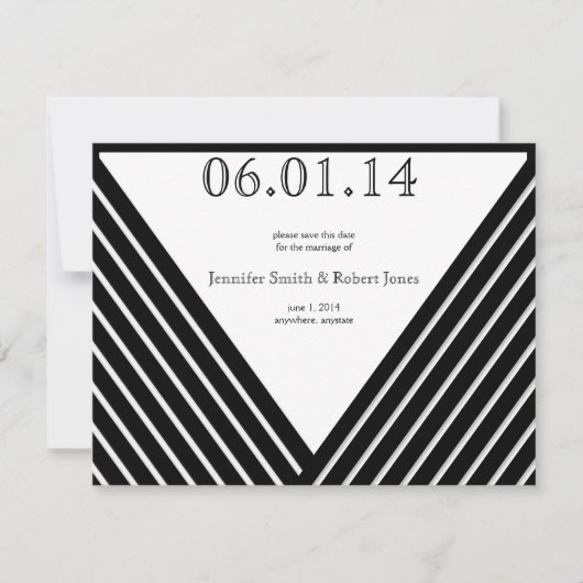Art Deco Black en White Stripe Save the Date (Voorkant)