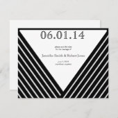 Art Deco Black en White Stripe Save the Date (Voorkant / Achterkant)