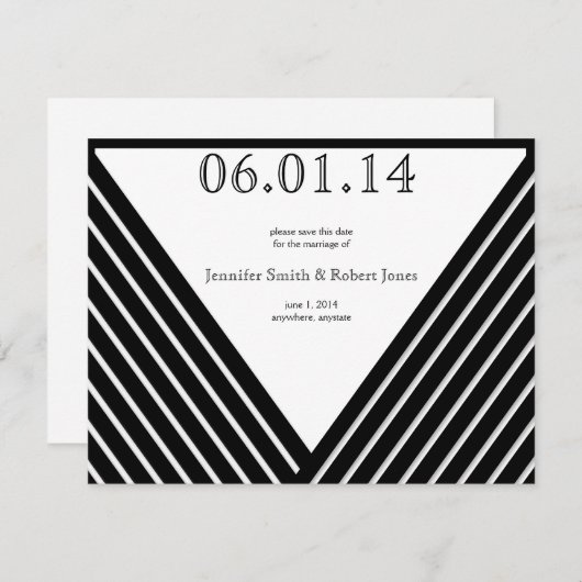 Art Deco Black en White Stripe Save the Date (Voorkant / Achterkant)