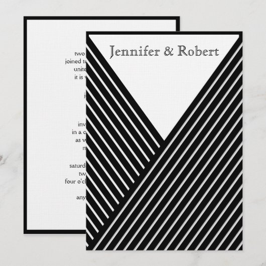 Art Deco Black en White Stripe Wedding Invitation Kaart (Voorkant / Achterkant)
