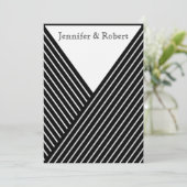 Art Deco Black en White Stripe Wedding Invitation Kaart (Staand voorkant)