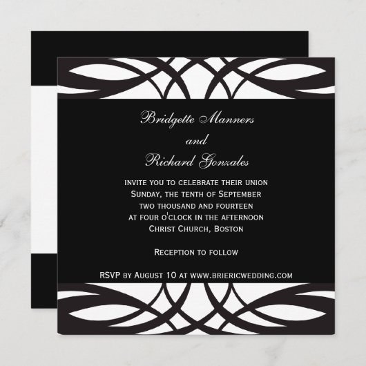 Art Deco Black en White Wedding Invitations Kaart (Voorkant / Achterkant)