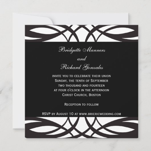 Art Deco Black en White Wedding Invitations Kaart (Voorkant)