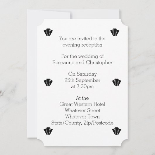 Art Deco Black en White Wedding Reception Kaart (Achterkant)