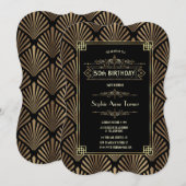 Art Deco Black Gatsby 1920s 50th Birthday Party Kaart (Voorkant / Achterkant)