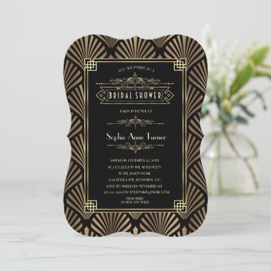 Art Deco Black Gatsby 1920s Bridal Shower Kaart (Staand voorkant)