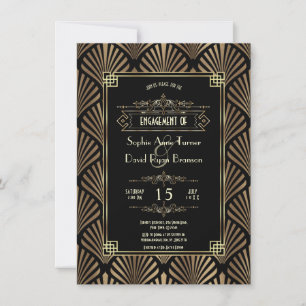 Art Deco Black Gatsby 1920s Engagement Party Kaart