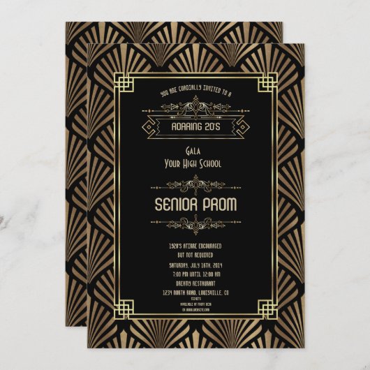 Art Deco Black Gatsby 1920s Style Senior PROM Kaart (Voorkant / Achterkant)