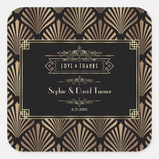 Art Deco Black Gatsby Wedding 1920 Vierkante Sticker (Voorkant)