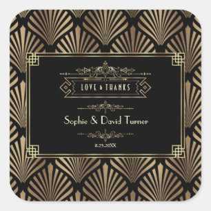 Art Deco Black Gatsby Wedding 1920 Vierkante Sticker