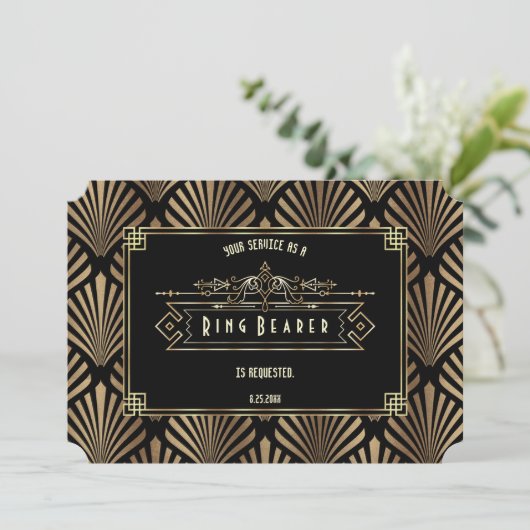 Art Deco Black Gatsby zal je mijn Ring Bearer zijn Kaart (Staand voorkant)