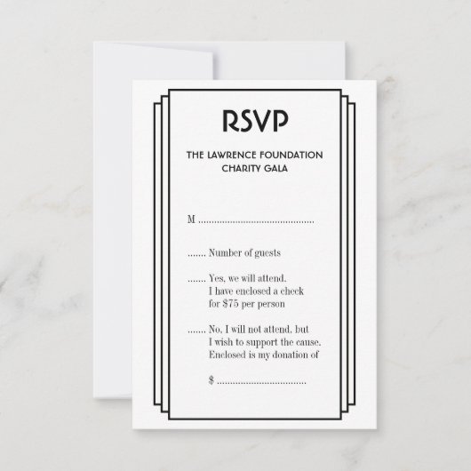 Art Deco Black gestapeld lijst Gold RSVP-respons RSVP Kaartje (Voorkant)