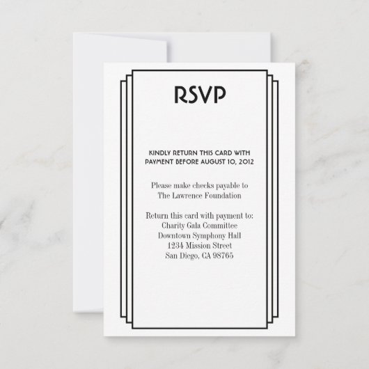 Art Deco Black gestapeld lijst Gold RSVP-respons RSVP Kaartje (Achterkant)