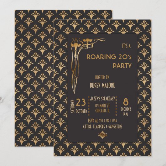 Art Deco Black & Gold 1920's Kaart (Voorkant / Achterkant)