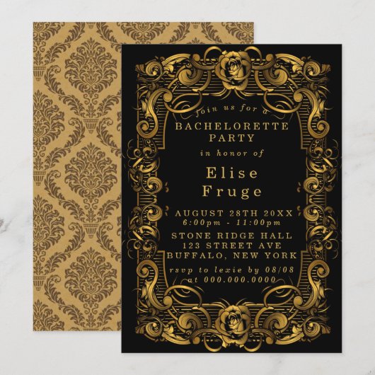 Art Deco Black Gold Bachelorette Party Kaart (Voorkant / Achterkant)