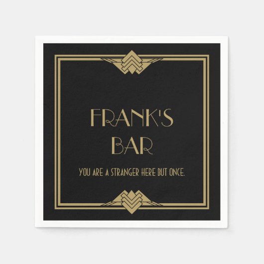 Art Deco Black Gold Bar Naam Servet (Voorkant)