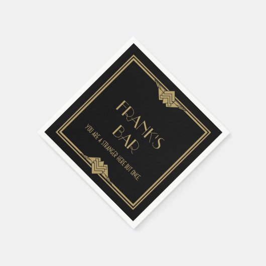 Art Deco Black Gold Bar Naam Servet (Hoek)