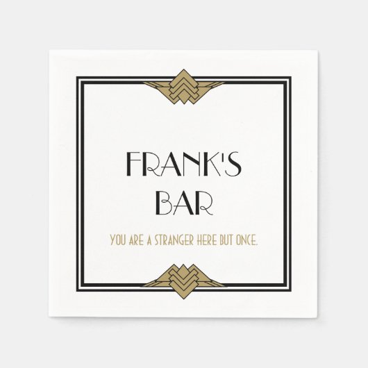 Art Deco Black Gold Bar Name Napkins Servet (Voorkant)
