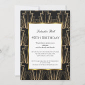 Art Deco Black Gold Birthday Party Invitation Kaart (Voorkant)