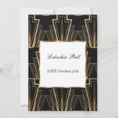 Art Deco Black Gold Birthday Party Invitation Kaart (Achterkant)