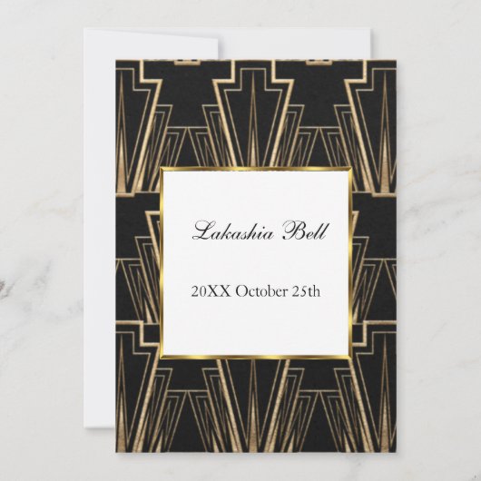 Art Deco Black Gold Birthday Party Invitation Kaart (Achterkant)