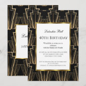 Art Deco Black Gold Birthday Party Invitation Kaart (Voorkant / Achterkant)