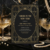 Art Deco Black & Gold Cheers to the New Year Kaart