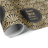 Art Deco Black & Gold Custom Happy 30th Birthday Cadeaupapier (Rol Hoek)