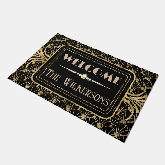 Art Deco BLack & Gold Custom Name Deurmat (Schuin)