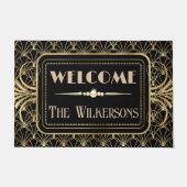 Art Deco BLack & Gold Custom Name Deurmat (Voorkant)
