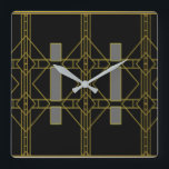 Art Deco Black & Gold Design-wandkast Vierkante Klok<br><div class="desc">Verbluffend en uniek kunstdecodeontwerp - wandklok</div>
