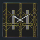 Art Deco Black & Gold Design-wandkast Vierkante Klok<br><div class="desc">Verbluffend en uniek kunstdecodeontwerp - wandklok</div>
