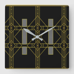 Art Deco Black & Gold Design-wandkast Vierkante Klok