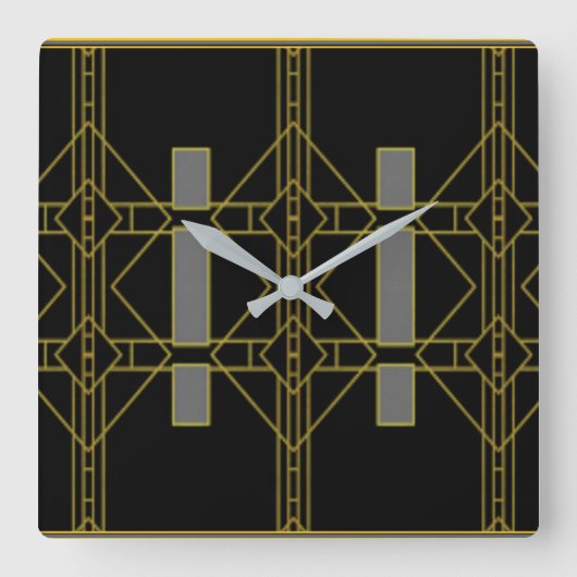 Art Deco Black & Gold Design-wandkast Vierkante Klok (Voorkant)