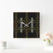 Art Deco Black & Gold Design-wandkast Vierkante Klok (Huis)