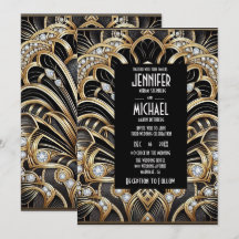 Art Deco Black & Gold Diamond Wedding Invitations