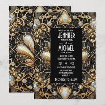 Art Deco Black & Gold Diamond Wedding Invitations