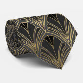 Art Deco Black Gold Fan-ontwerp Stropdas (Opgerold)