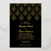 Art Deco Black & Gold Foil geperste Floral Wedding Folie Uitnodiging (Voorkant)