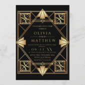 Art Deco Black Gold Frame Wedding Kaart (Voorkant)