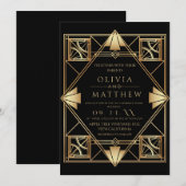 Art Deco Black Gold Frame Wedding Kaart (Voorkant / Achterkant)